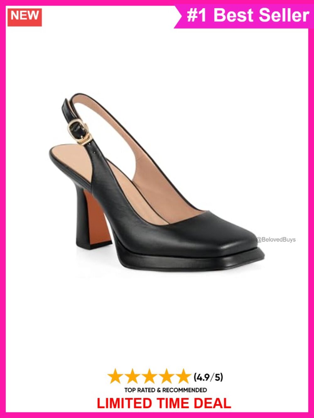 Slingback Square Toe Chunky Heel Pump